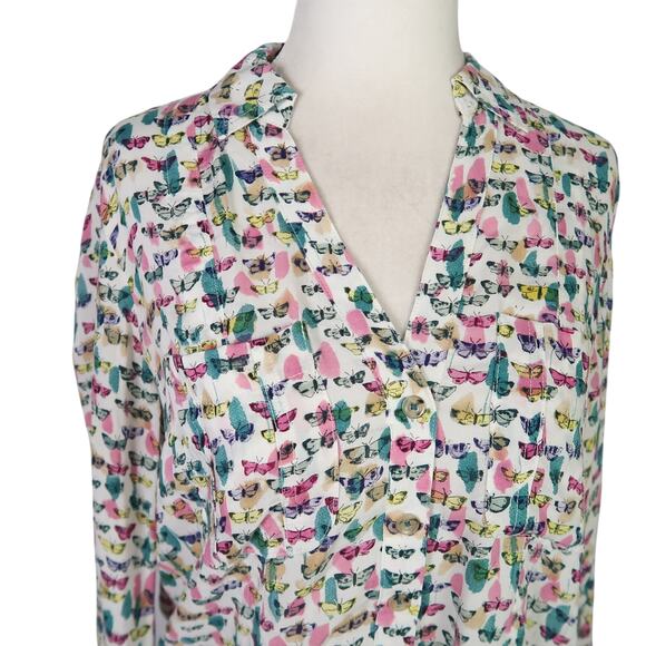 Maeve by Anthropologie white multicolor butterfly print blouse top 0 - Picture 2 of 8